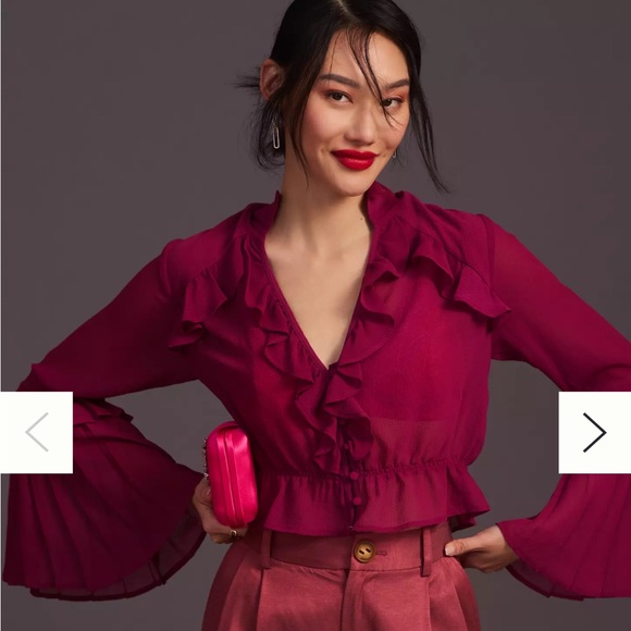 EUC Anthropologie Sheer V-Neck Blouse - Picture 2 of 7